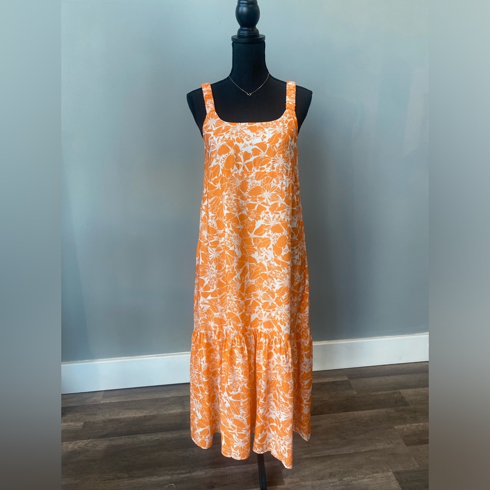 Orange Floral Sleeveless Dress